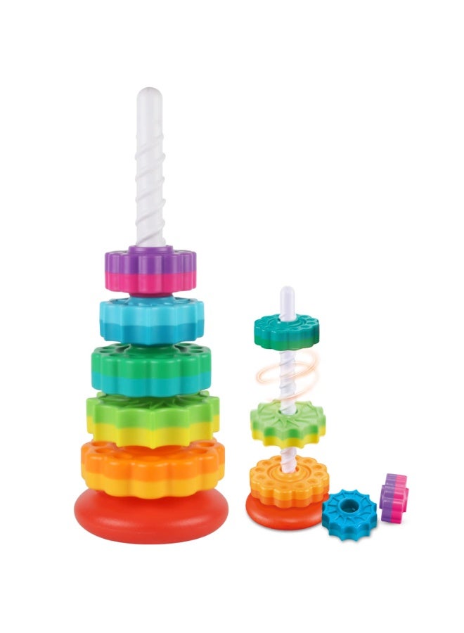 Halamodo Baby Spinning Stacking Toys for Toddlers | Early Learning Geometric Stacking Toy for Infants | Automatic Rotation Stacking Rings Toy | Baby Attention Training and Sensory Development Gift | Rainbow Ring Stacker Montessori Toys for 1 2 3 Year Old Girl Boy - Image 1